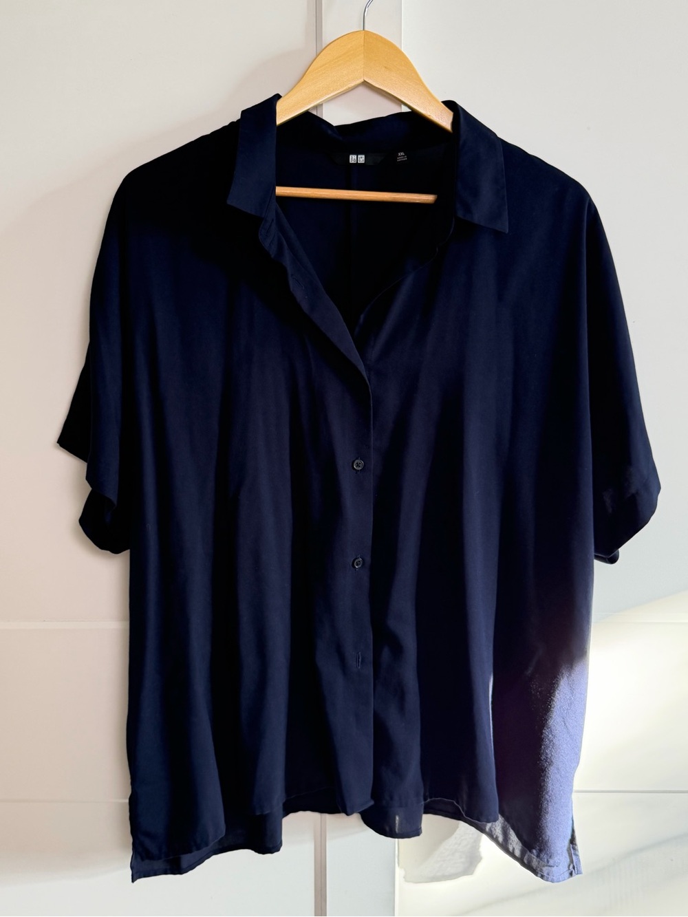 UNIQLO Women XXL Navy Rayon Short Sleeve Blouse Relaxed